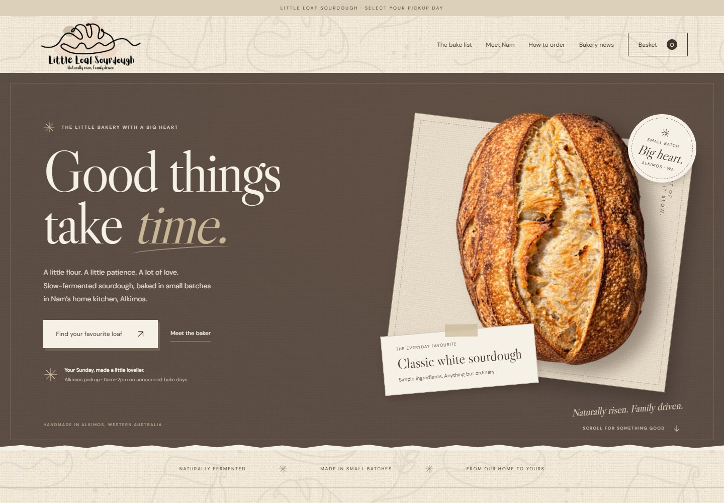 Little Loaf Sourdough website with its warm bakery branding