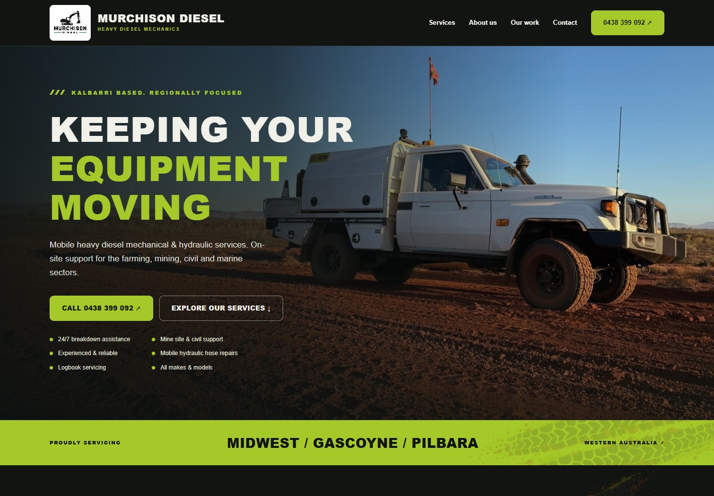 Murchison Diesel website presenting regional heavy diesel services